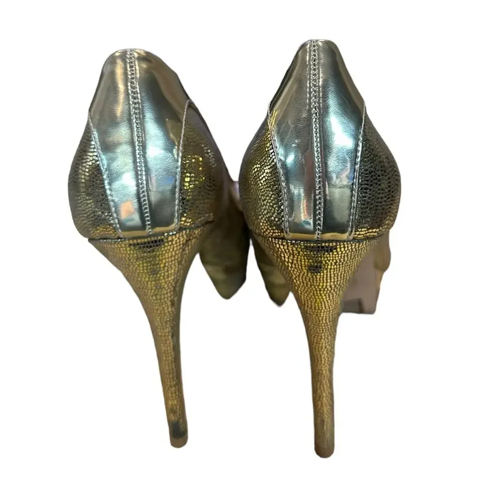 Marc fisher metallic textured gold 4.5” stiletto heel shoes 1”‎ platform size 6